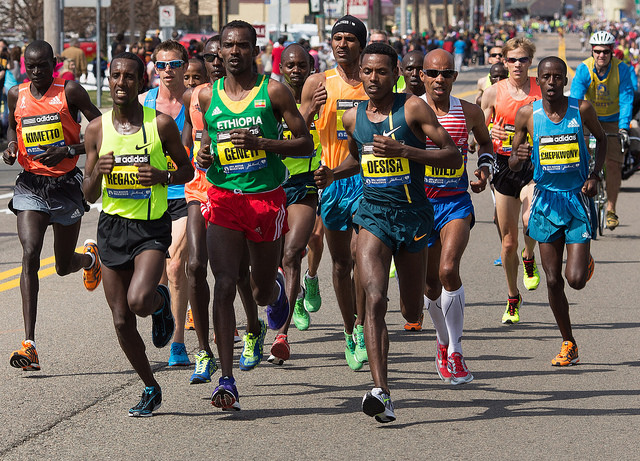 Elite men at the 2014 Boston Marathon 