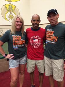 Looking good and loving life.  Colleen and Lee Staats with Meb Keflezighi before the Columbus Marathon.