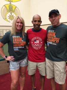 Looking good and loving life. Colleen and Lee Staats with Meb Keflezighi before the Columbus Marathon.