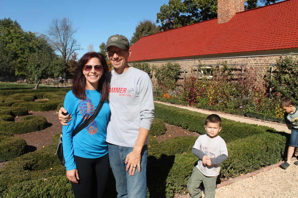 Trevor and I at Mount Vernon the day after the marathon.  Liam, photo bomb.