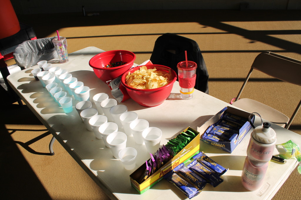 Aid station at the Hawk Indoor Marathon