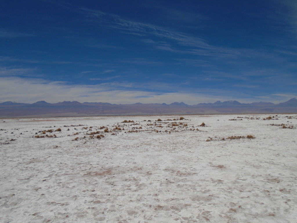 Day 3 was across the salt flats where every step required great effort as Ryan's footfall broke through the crust. photo credit: Ryan Deguzis