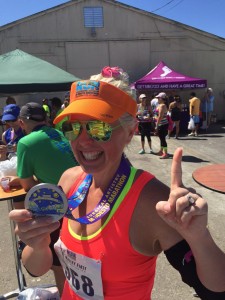 Stephanie Laska after winning the Athena Division at the Modesto Marathon