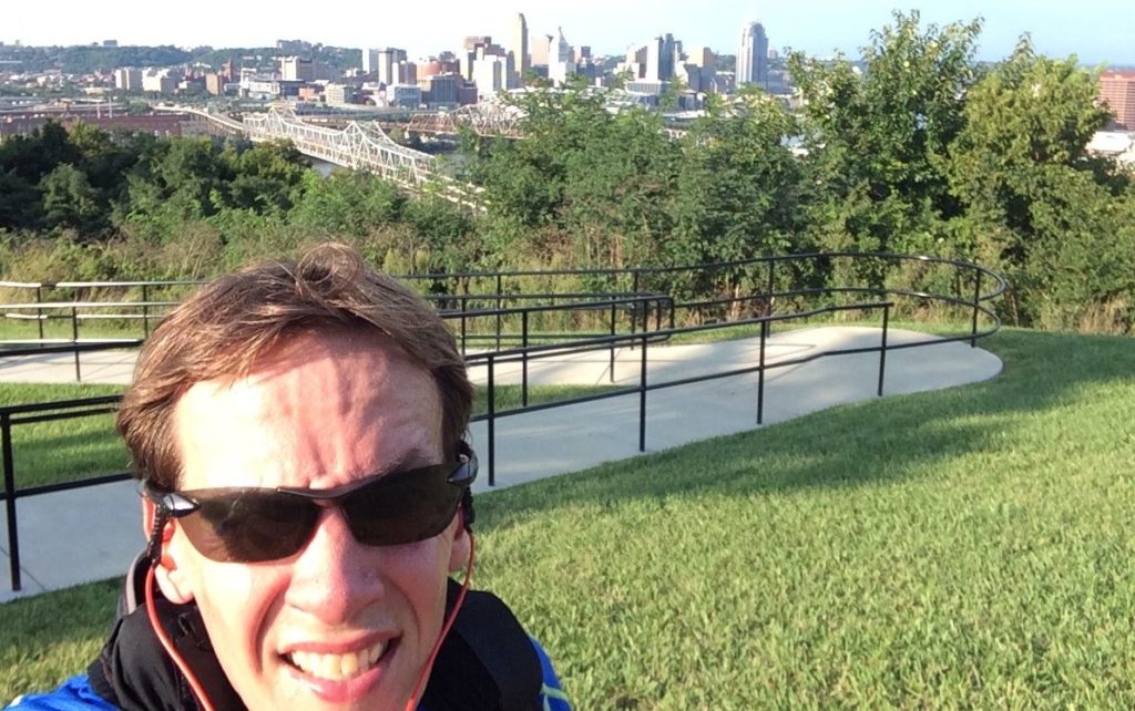 The author at Devou Park, with Cincinnati in the background